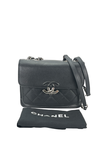 CHANEL - Black Calfskin Mini CC Box Flap Grained Bag