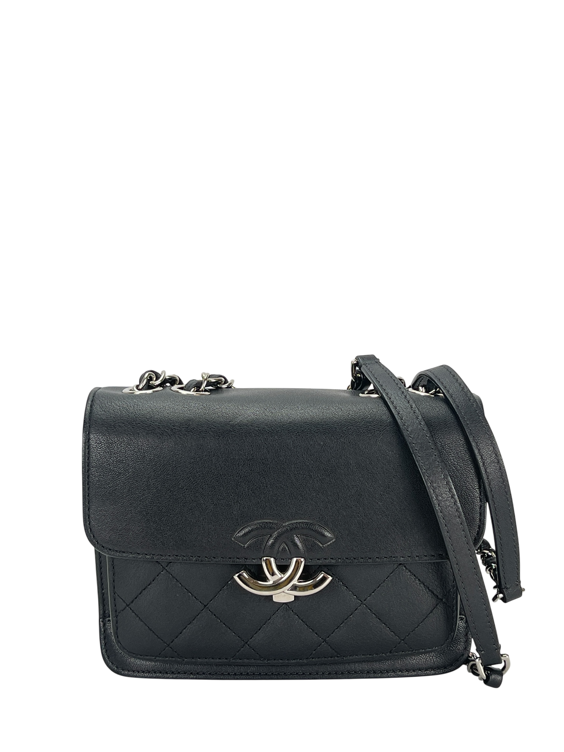 CHANEL - Black Calfskin Mini CC Box Flap Grained Bag