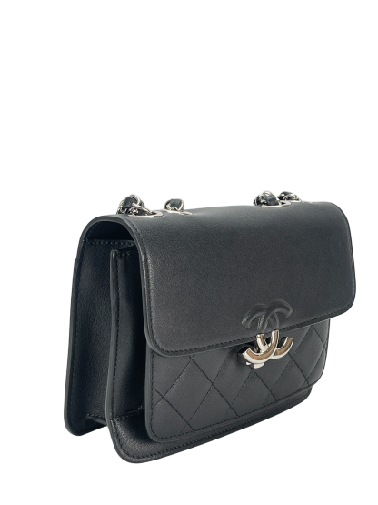 CHANEL - Black Calfskin Mini CC Box Flap Grained Bag