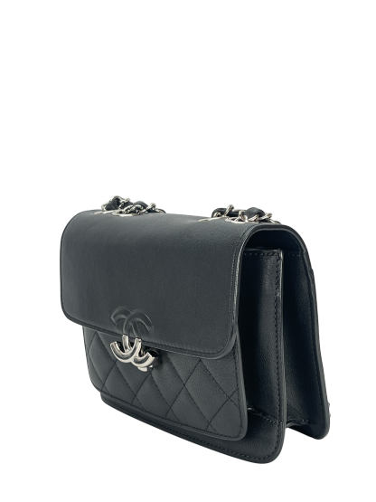 CHANEL - Black Calfskin Mini CC Box Flap Grained Bag