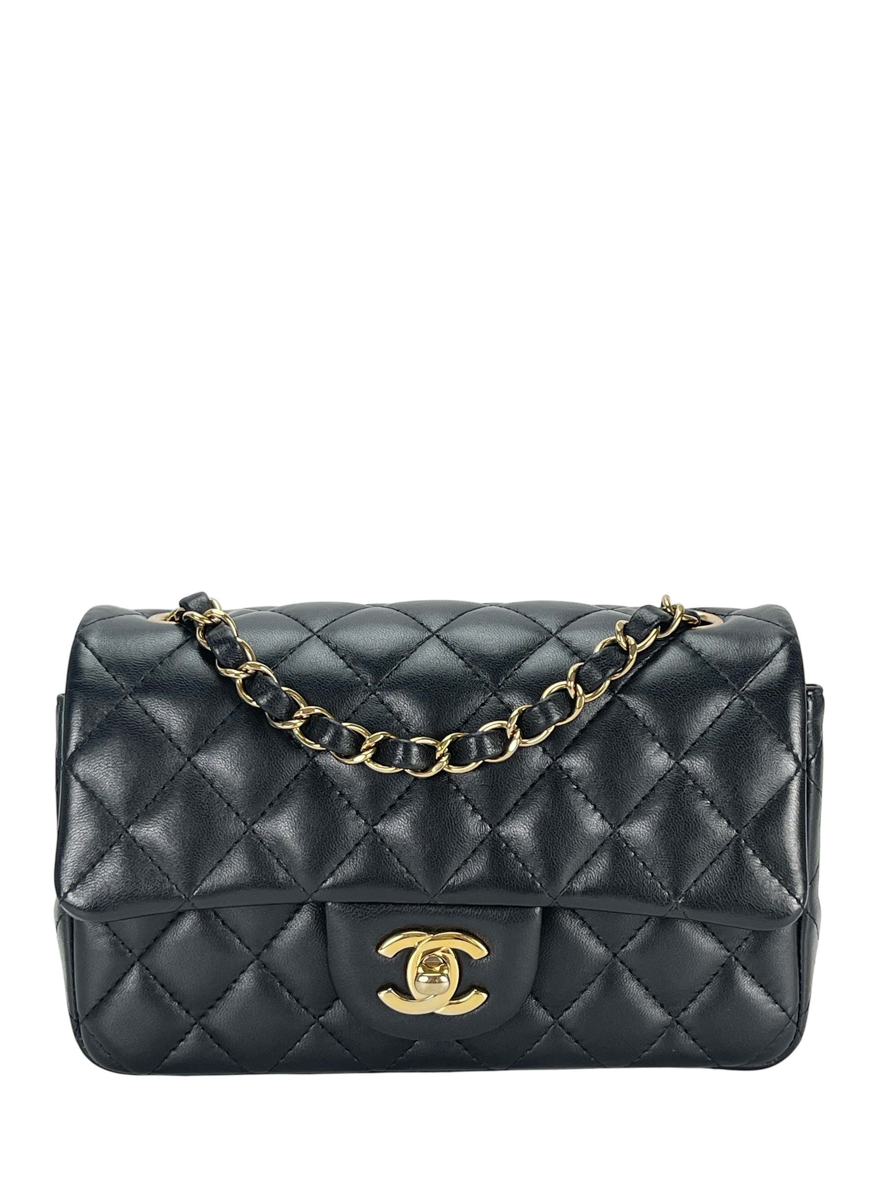 CHANEL - Mini Matlasse 20 Lambskin Single Flap Chain Bag Black Gold Hardware