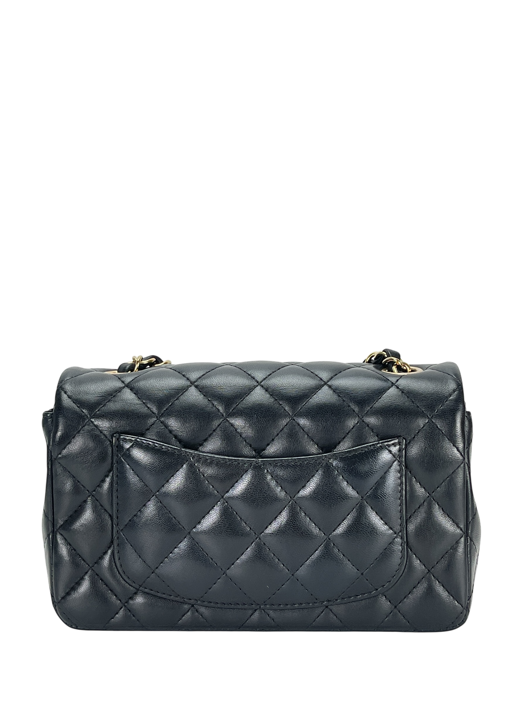 CHANEL - Mini Matlasse 20 Lambskin Single Flap Chain Bag Black Gold Hardware