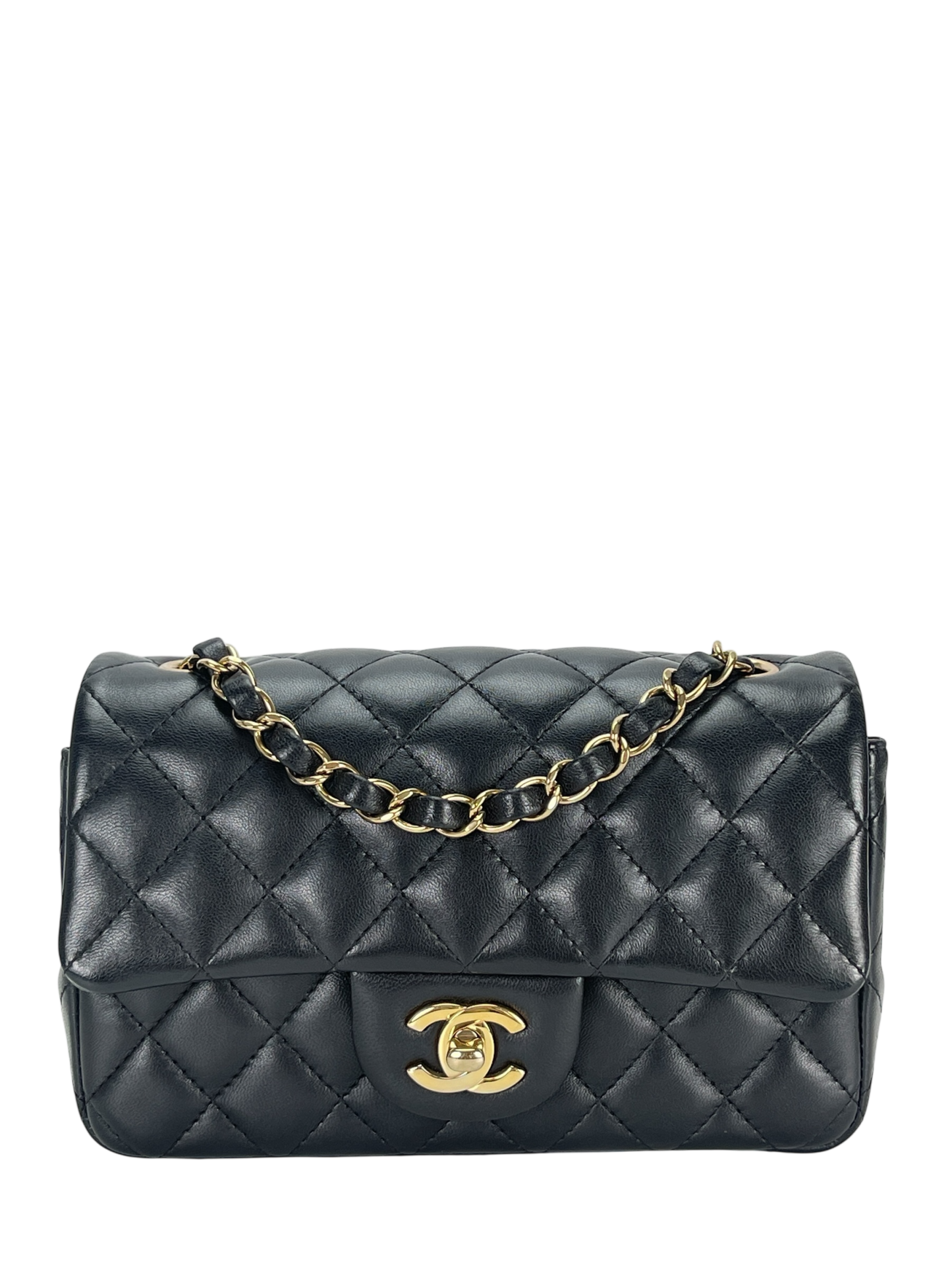 CHANEL - Mini Matlasse 20 Lambskin Single Flap Chain Bag Black Gold Hardware