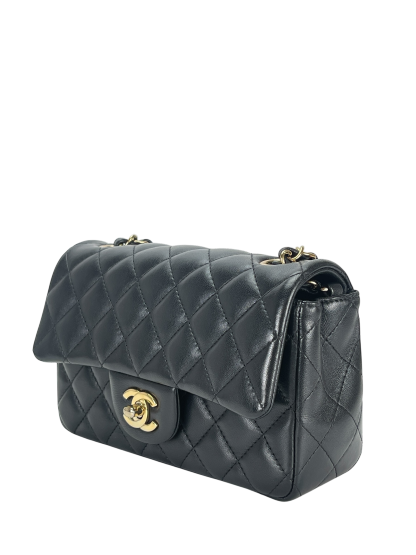 CHANEL - Mini Matlasse 20 Lambskin Single Flap Chain Bag Black Gold Hardware