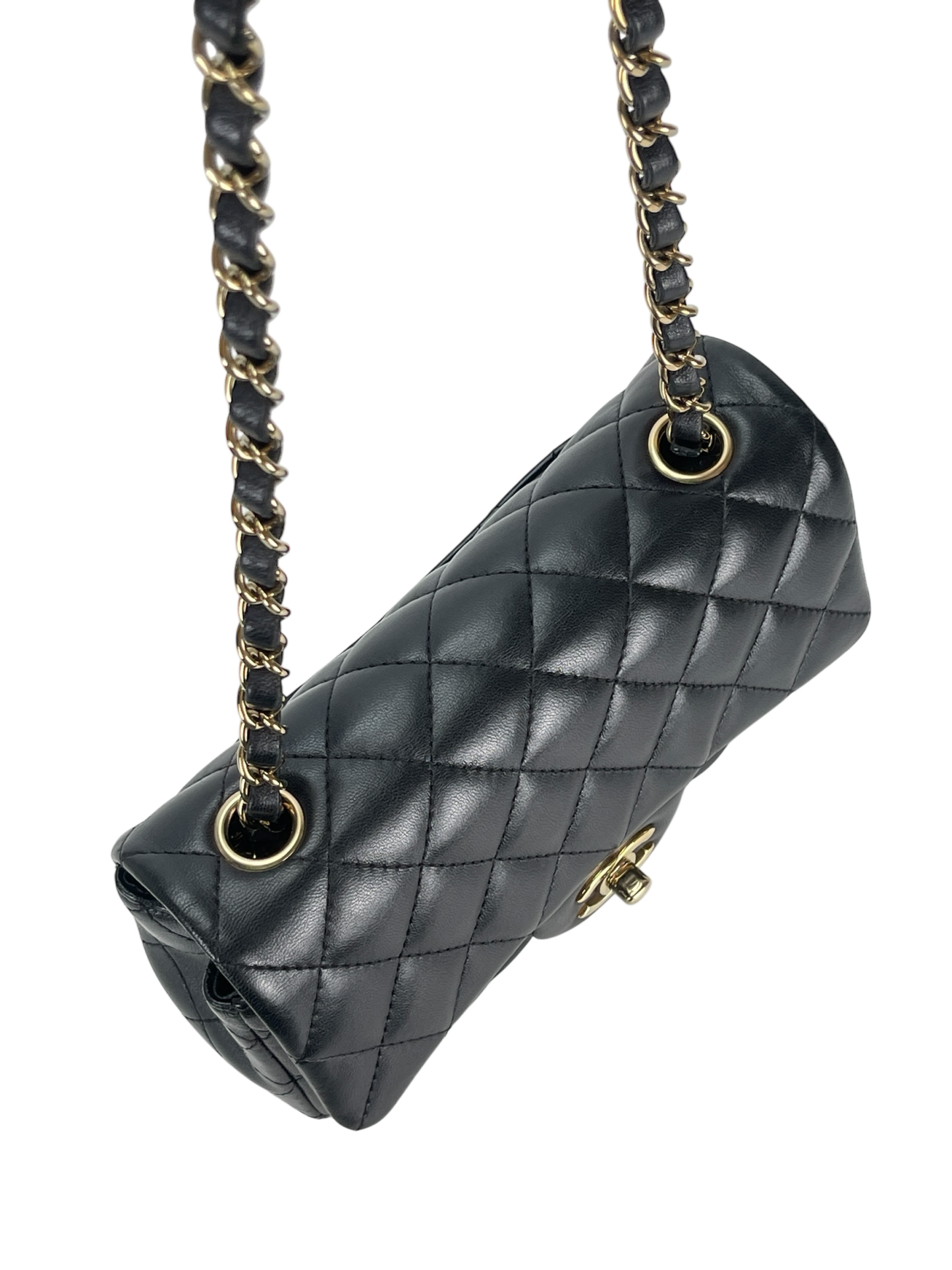 CHANEL - Mini Matlasse 20 Lambskin Single Flap Chain Bag Black Gold Hardware