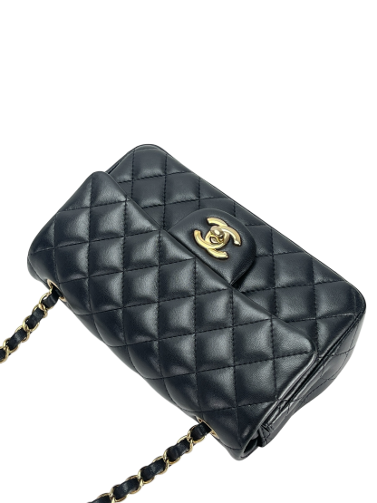 CHANEL - Mini Matlasse 20 Lambskin Single Flap Chain Bag Black Gold Hardware