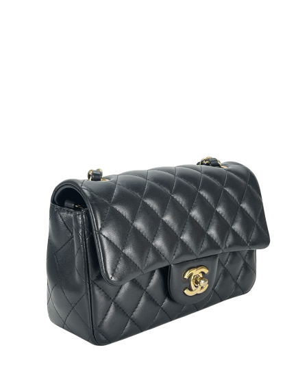 CHANEL - Mini Matlasse 20 Lambskin Single Flap Chain Bag Black Gold Hardware