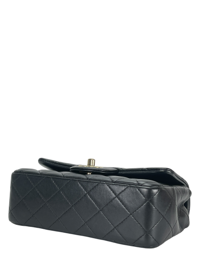 CHANEL - Mini Matlasse 20 Lambskin Single Flap Chain Bag Black Gold Hardware