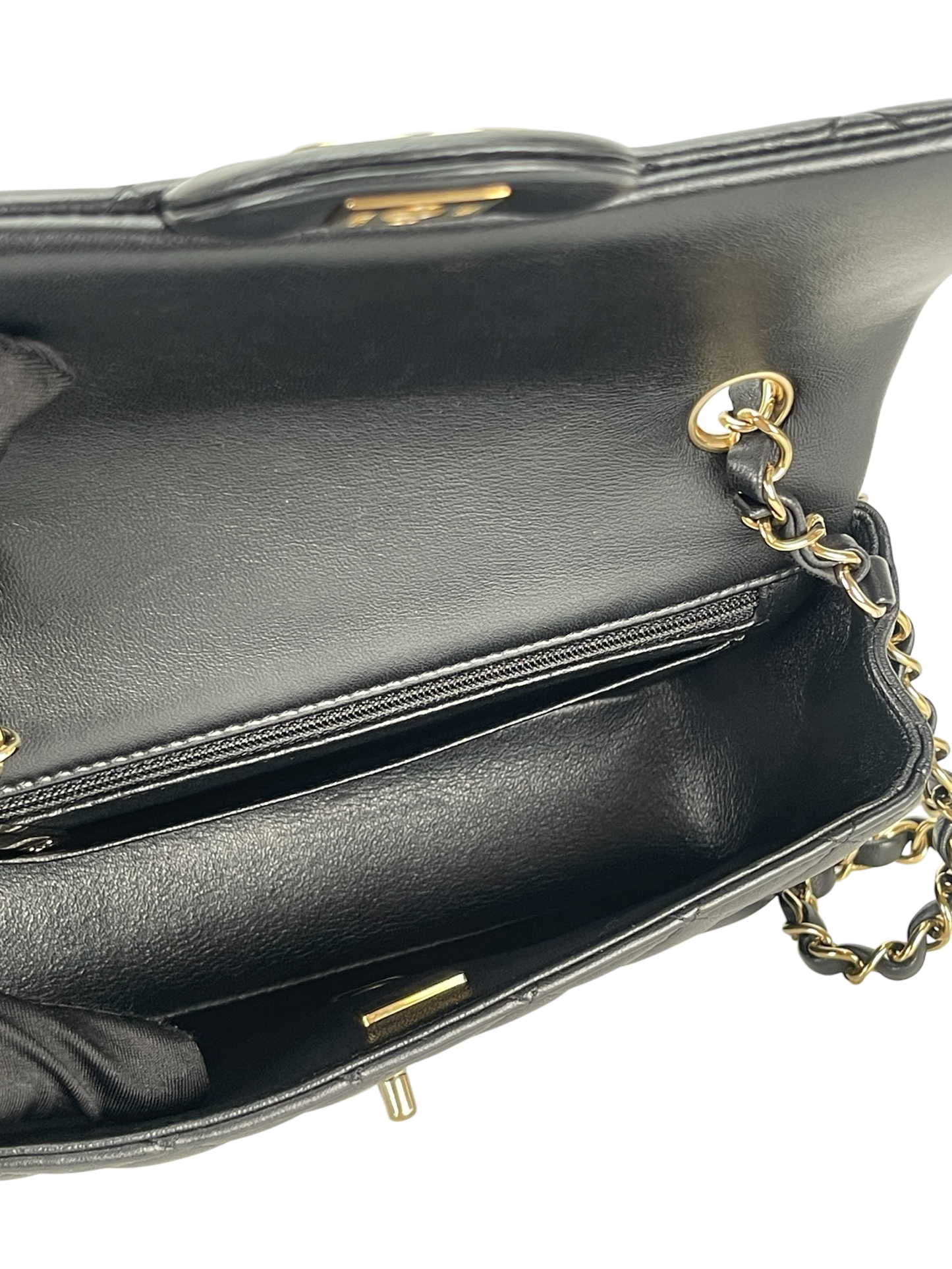 CHANEL - Mini Matlasse 20 Lambskin Single Flap Chain Bag Black Gold Hardware