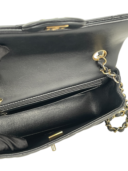 CHANEL - Mini Matlasse 20 Lambskin Single Flap Chain Bag Black Gold Hardware