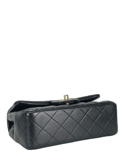 CHANEL - Mini Matlasse 20 Lambskin Single Flap Chain Bag Black Gold Hardware