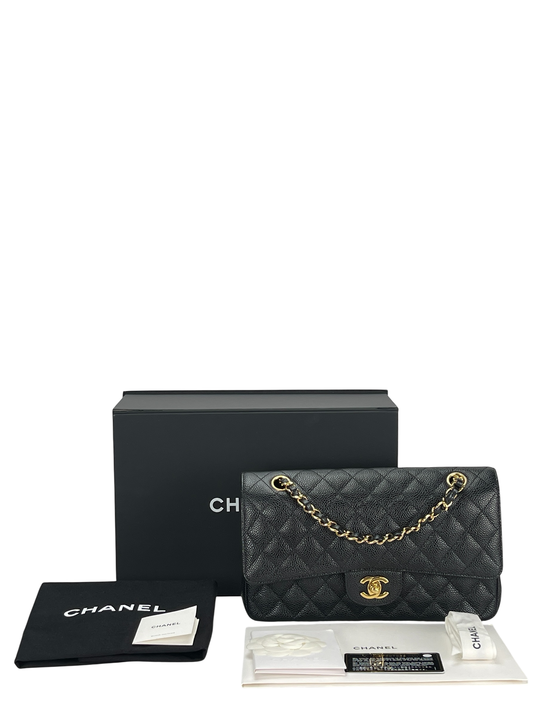 CHANEL - Medium Classic Double Flap Bag Black Caviar Gold Hardware (CF25)