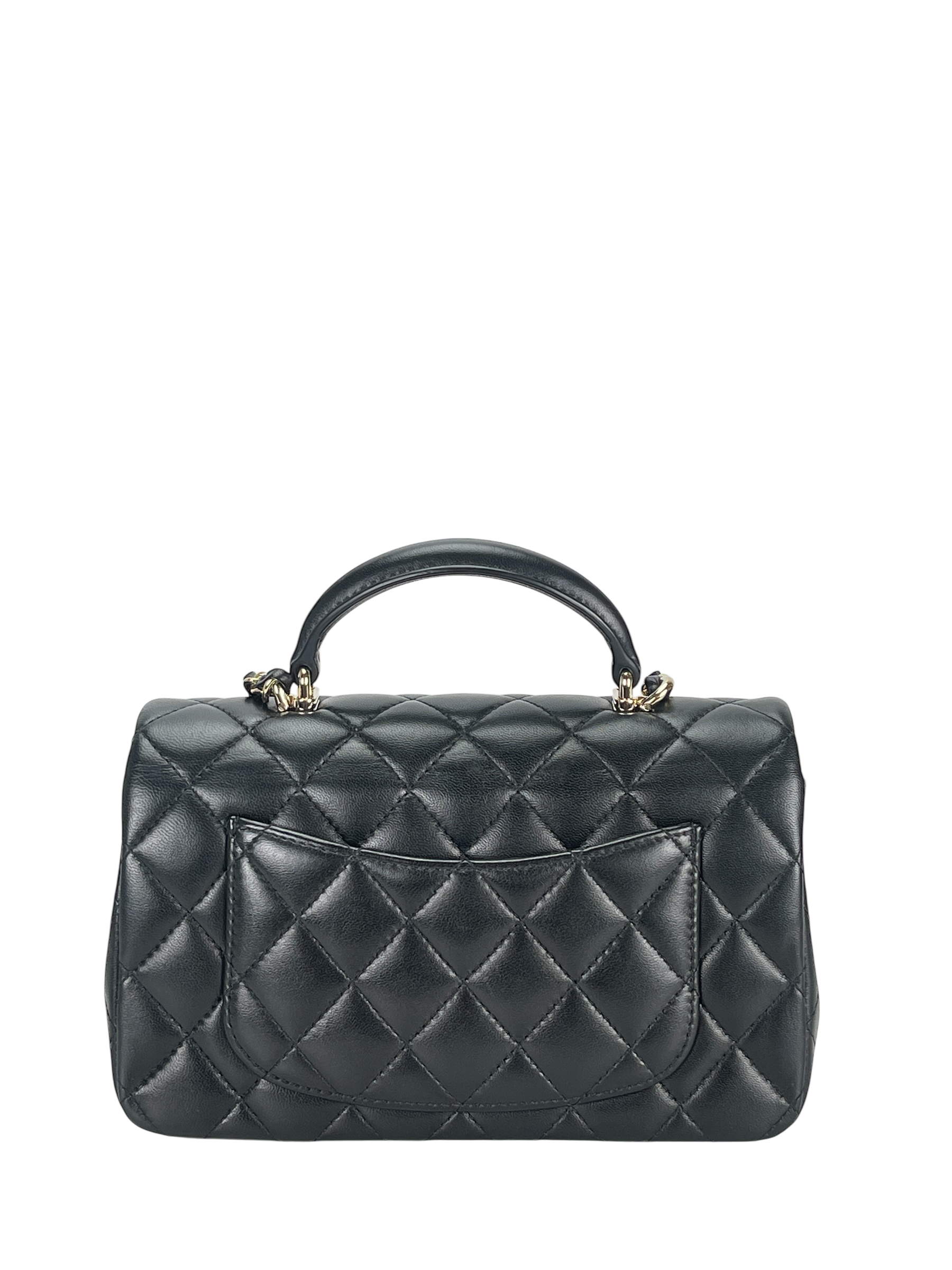 CHANEL - Top Handle Mini Matlasse 20 Lambskin Single Flap Chain Bag Black Gold Hardware