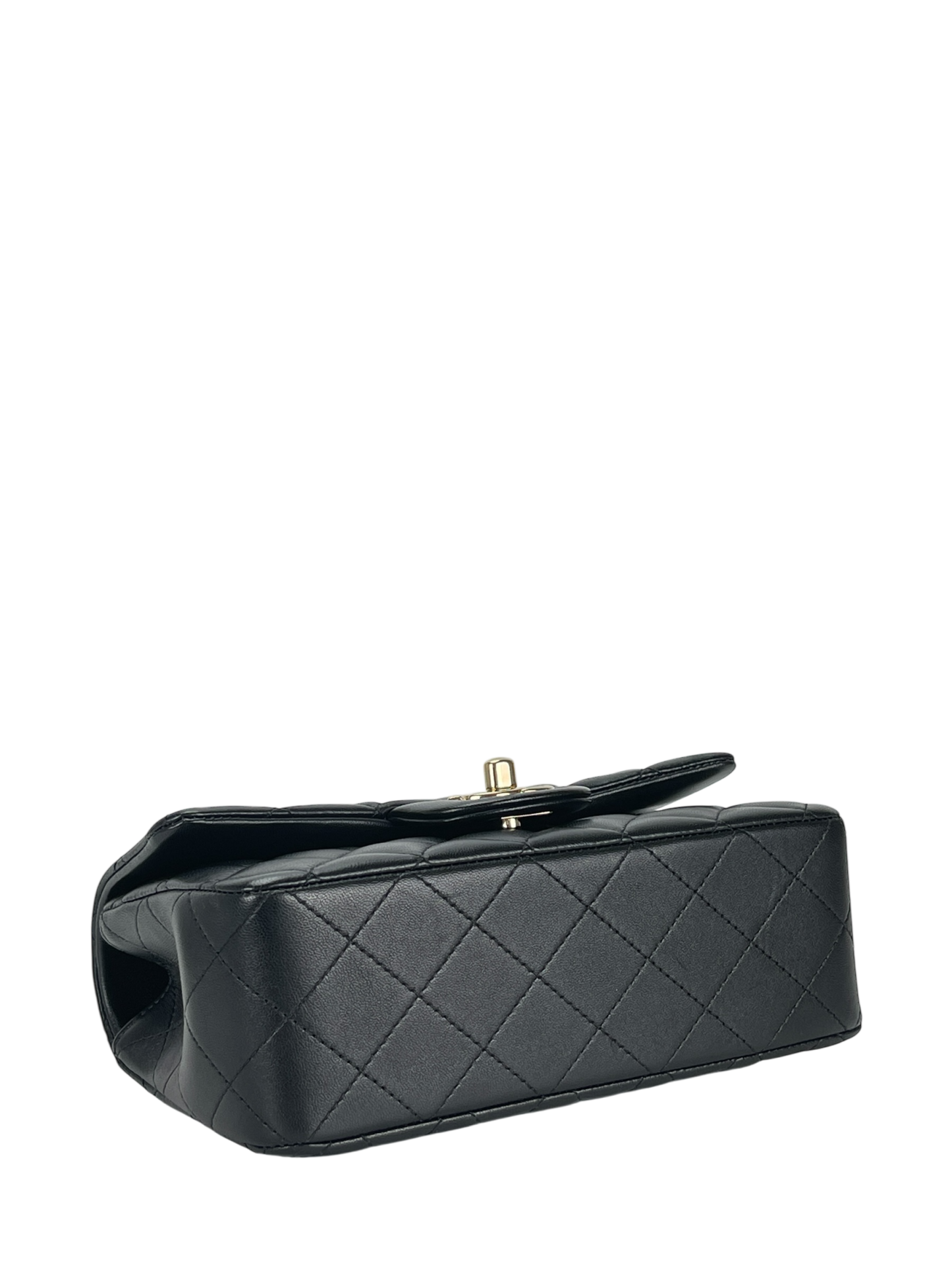 CHANEL - Top Handle Mini Matlasse 20 Lambskin Single Flap Chain Bag Black Gold Hardware