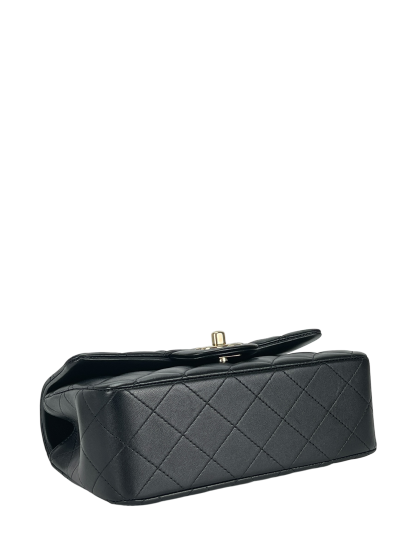 CHANEL - Top Handle Mini Matlasse 20 Lambskin Single Flap Chain Bag Black Gold Hardware
