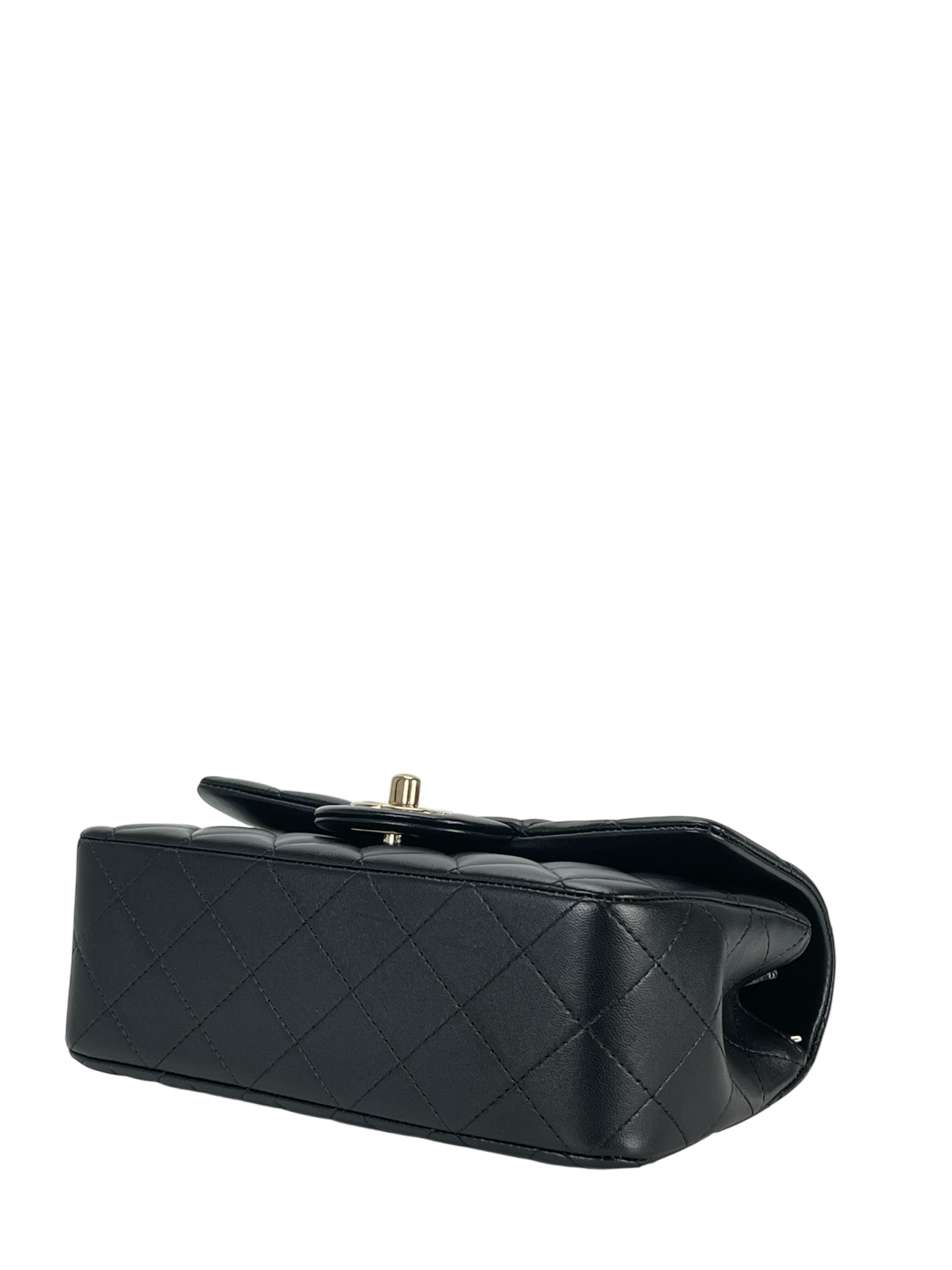 CHANEL - Top Handle Mini Matlasse 20 Lambskin Single Flap Chain Bag Black Gold Hardware