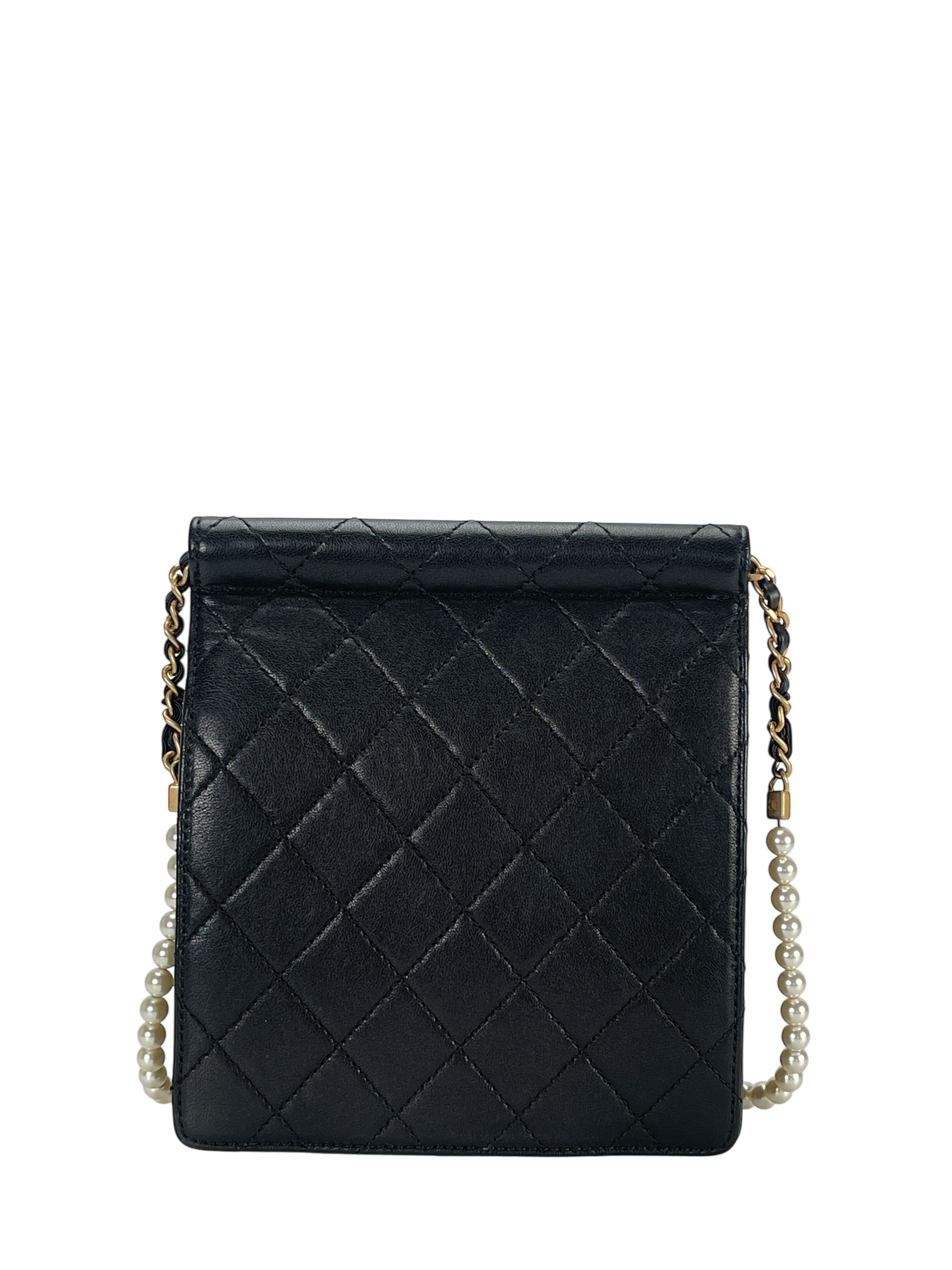 CHANEL - Black Lambskin Rucksack Vertical Pearls Flap Bag
