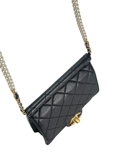 CHANEL - Black Lambskin Rucksack Vertical Pearls Flap Bag
