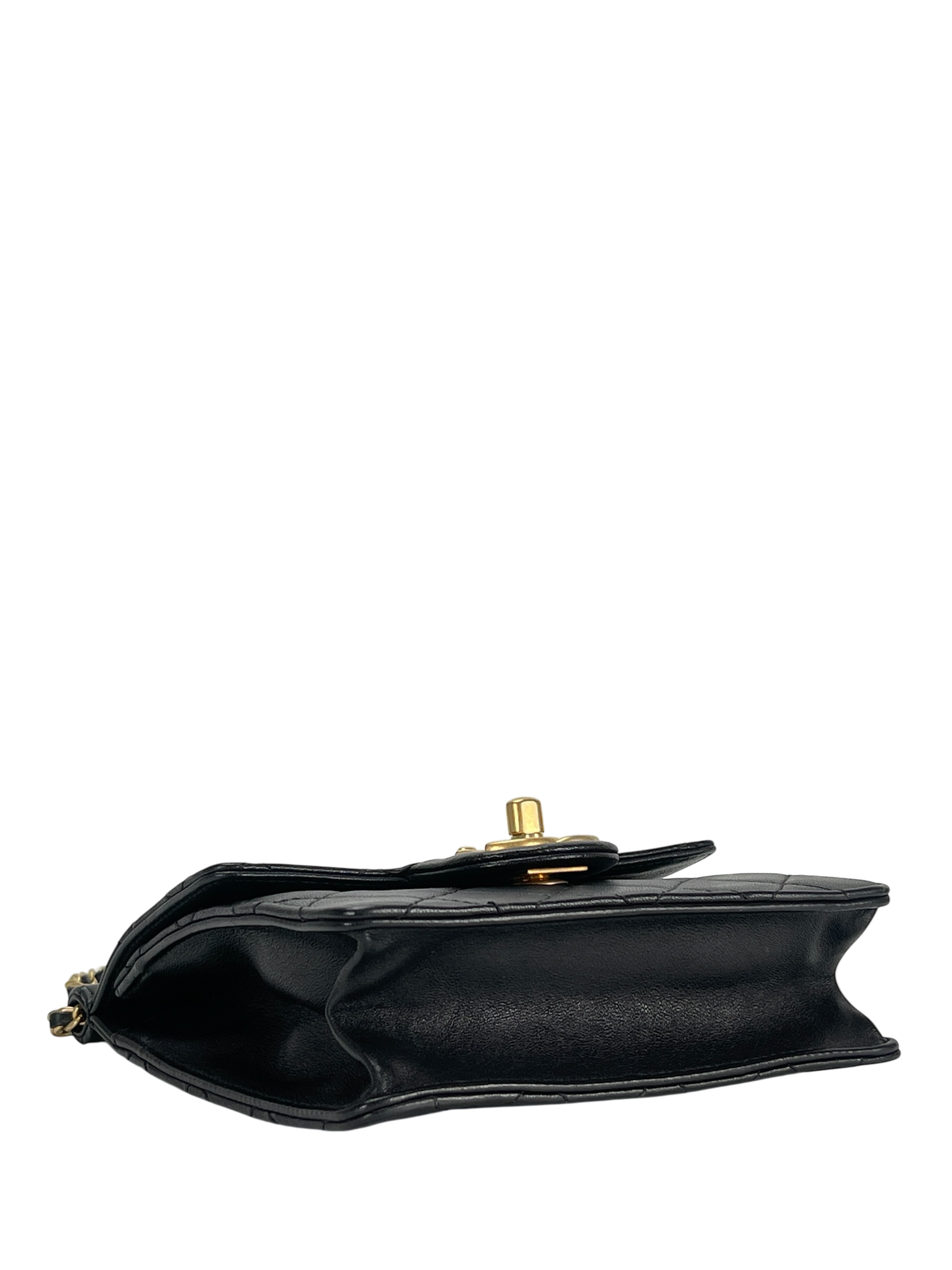 CHANEL - Black Lambskin Rucksack Vertical Pearls Flap Bag