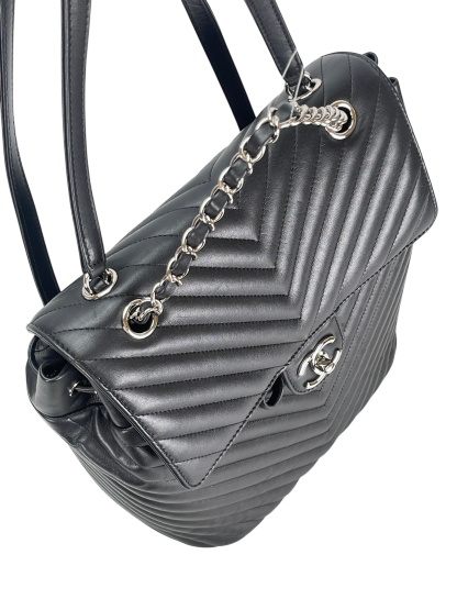 CHANEL -  Black Calfskin Coco Mark Backpack