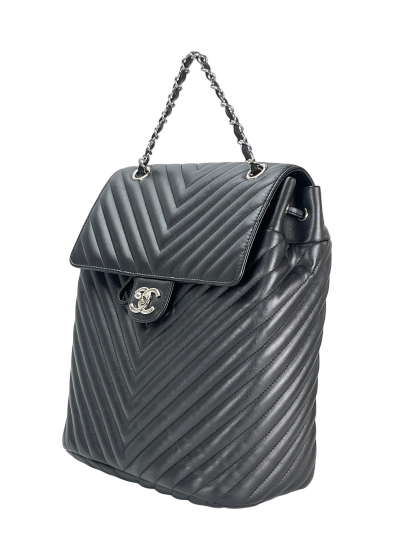 CHANEL -  Black Calfskin Coco Mark Backpack