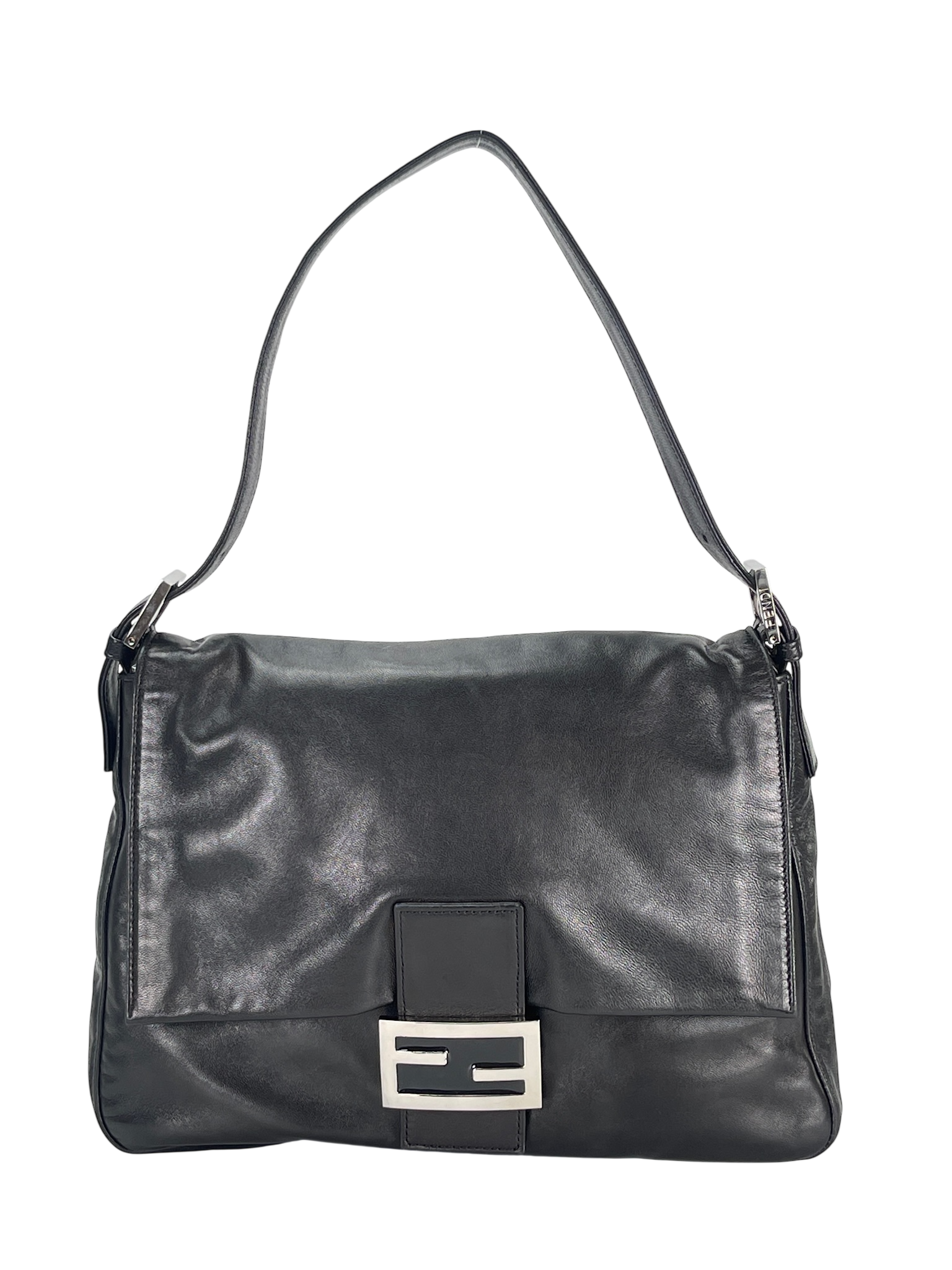 FENDI - Leather Zucca Mamma Baguette Handbag Silver Hardware