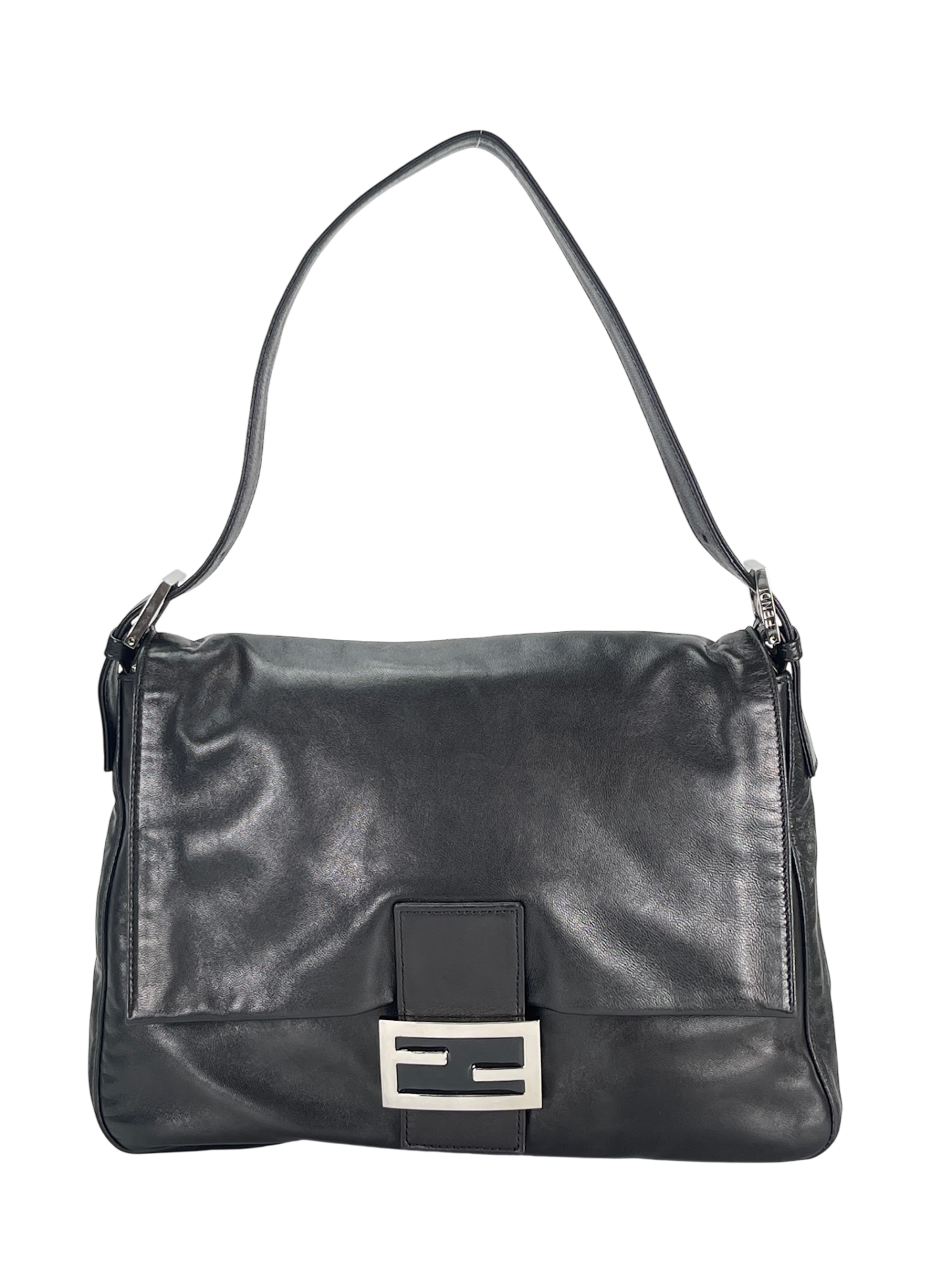 FENDI - Leather Zucca Mamma Baguette Handbag Silver Hardware