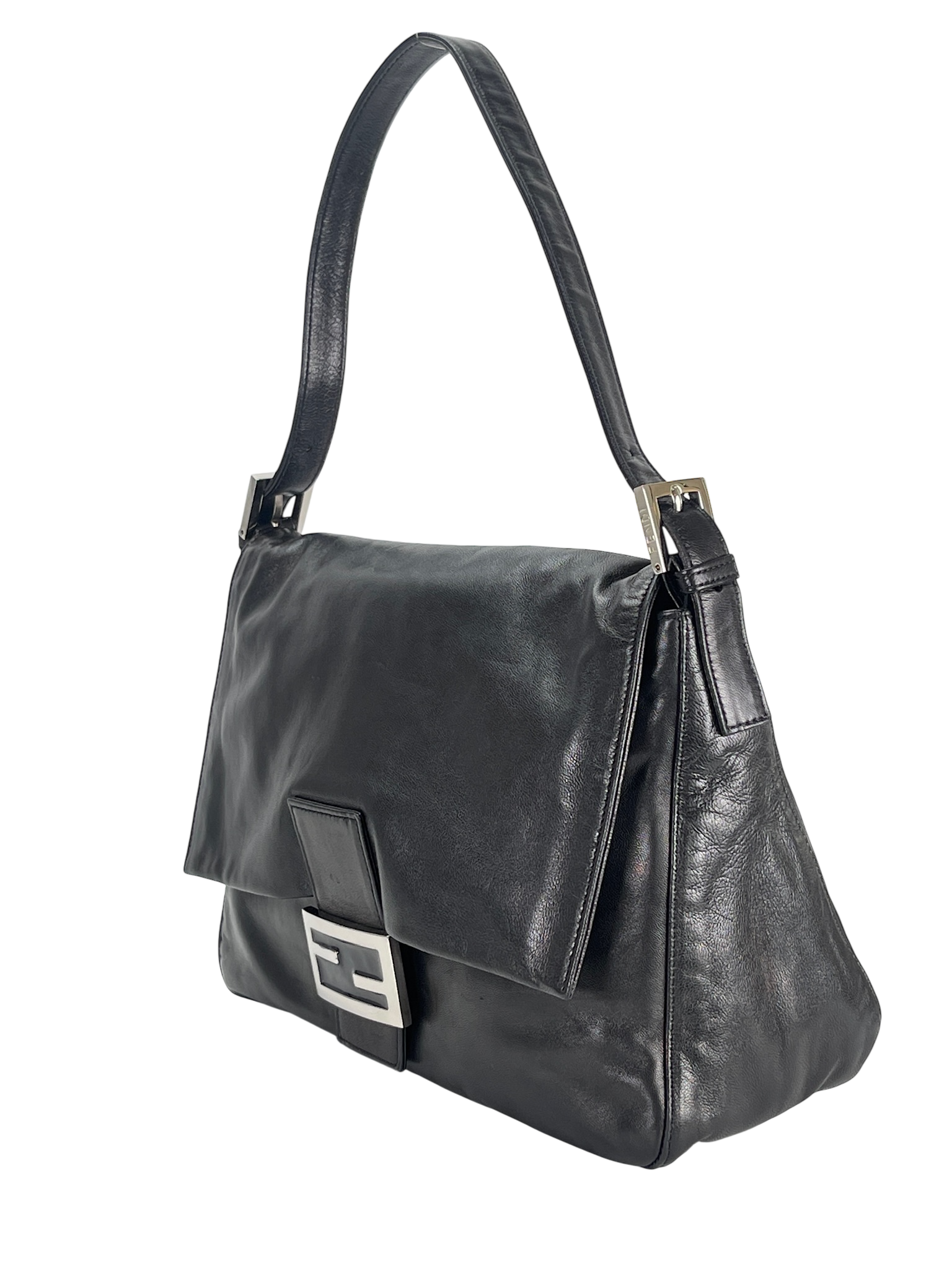 FENDI - Leather Zucca Mamma Baguette Handbag Silver Hardware