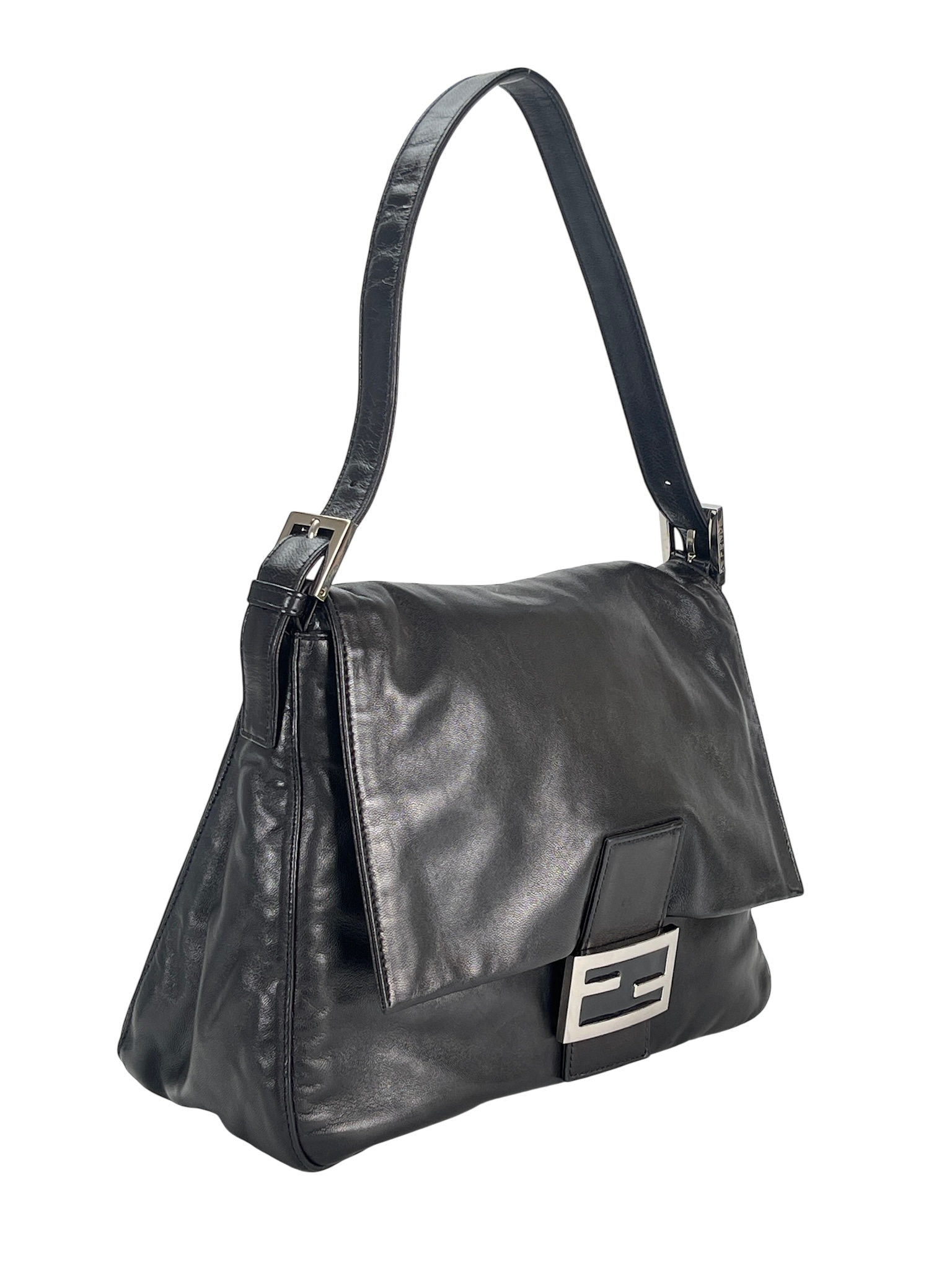 FENDI - Leather Zucca Mamma Baguette Handbag Silver Hardware