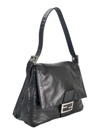 FENDI - Leather Zucca Mamma Baguette Handbag Silver Hardware