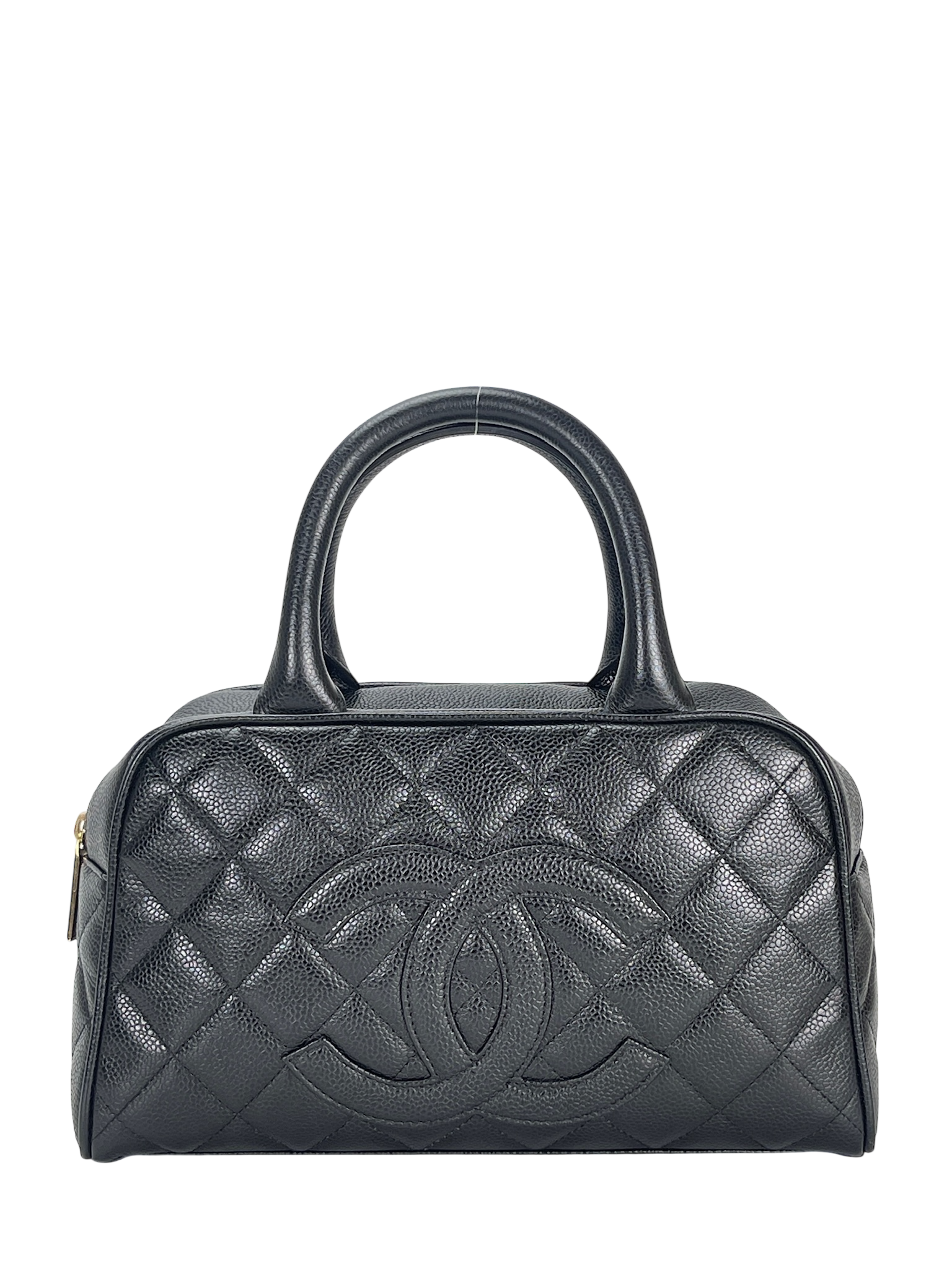 CHANEL - CC Logo Black Caviar Small Bowling Handbag