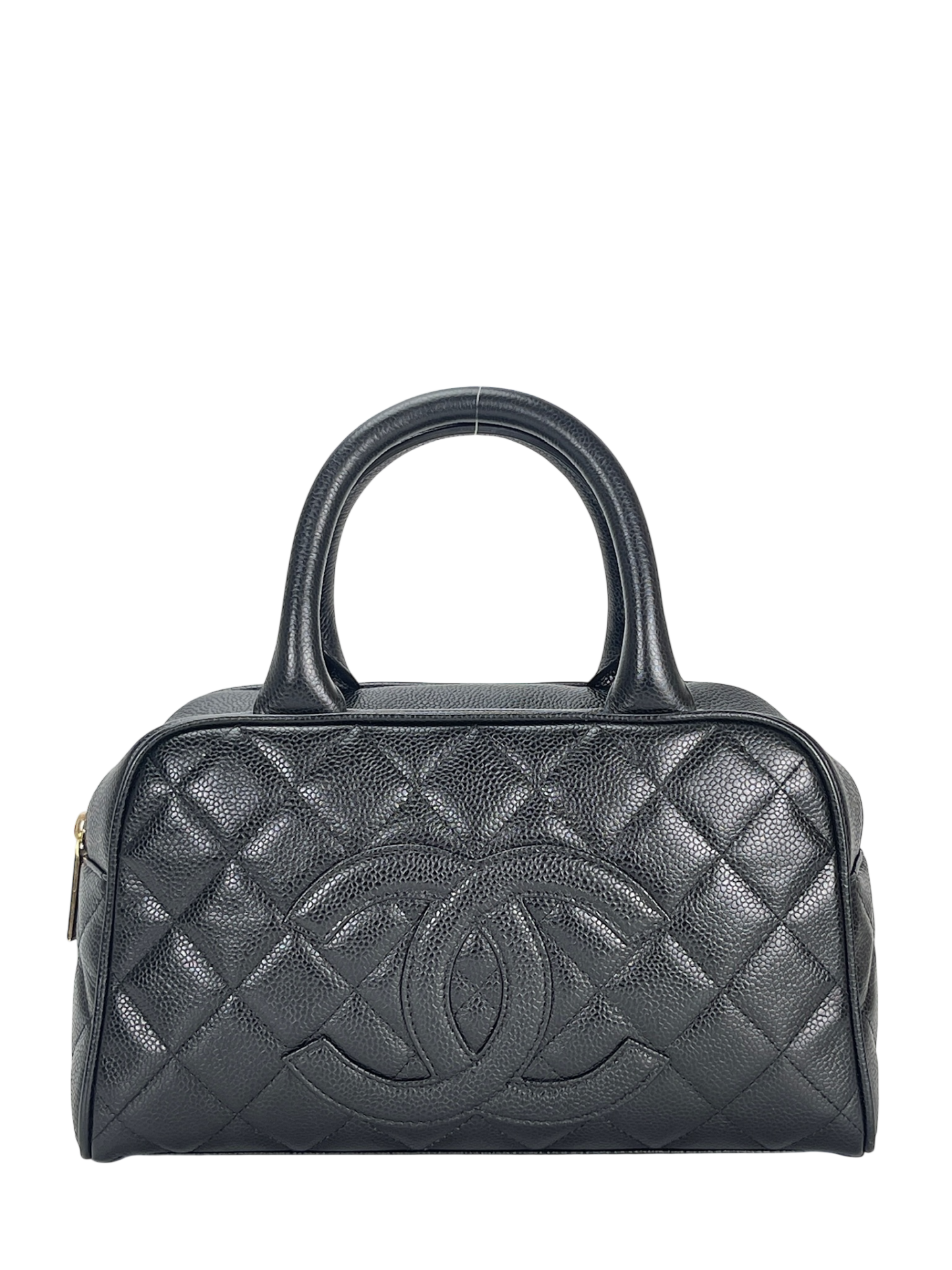 CHANEL - CC Logo Black Caviar Small Bowling Handbag