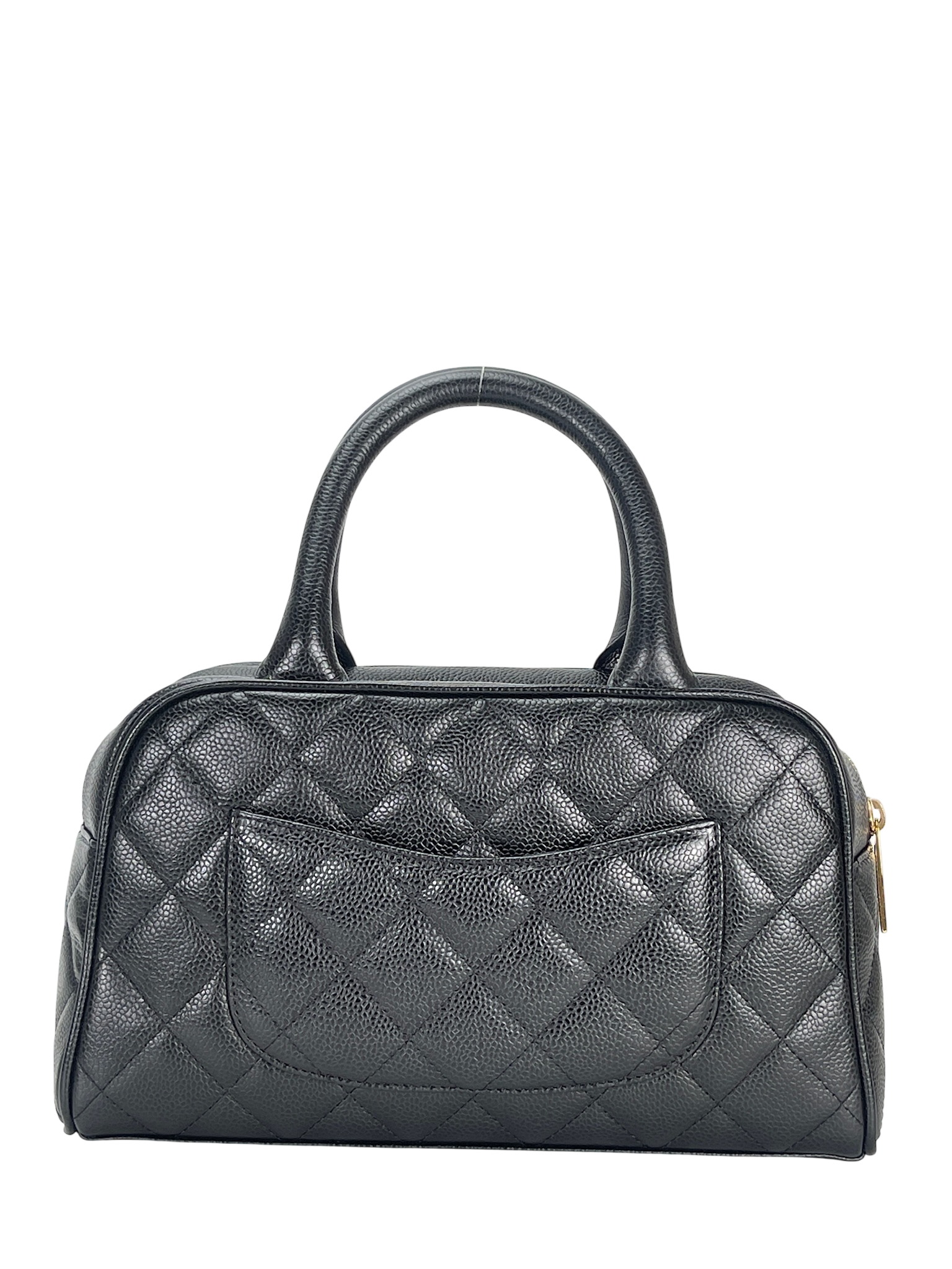 CHANEL - CC Logo Black Caviar Small Bowling Handbag