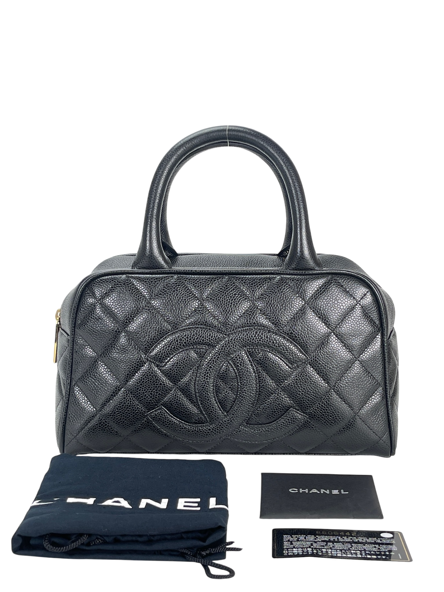 CHANEL - CC Logo Black Caviar Small Bowling Handbag