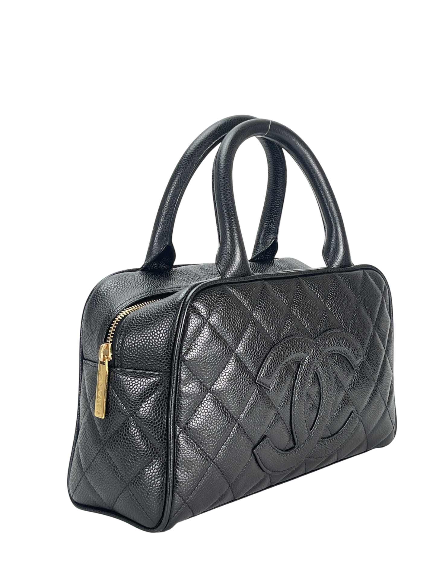 CHANEL - CC Logo Black Caviar Small Bowling Handbag