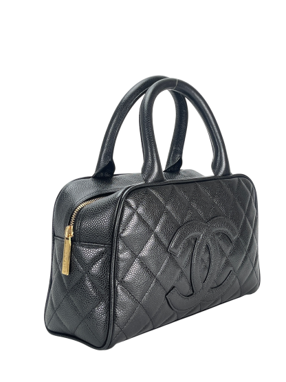 CHANEL - CC Logo Black Caviar Small Bowling Handbag