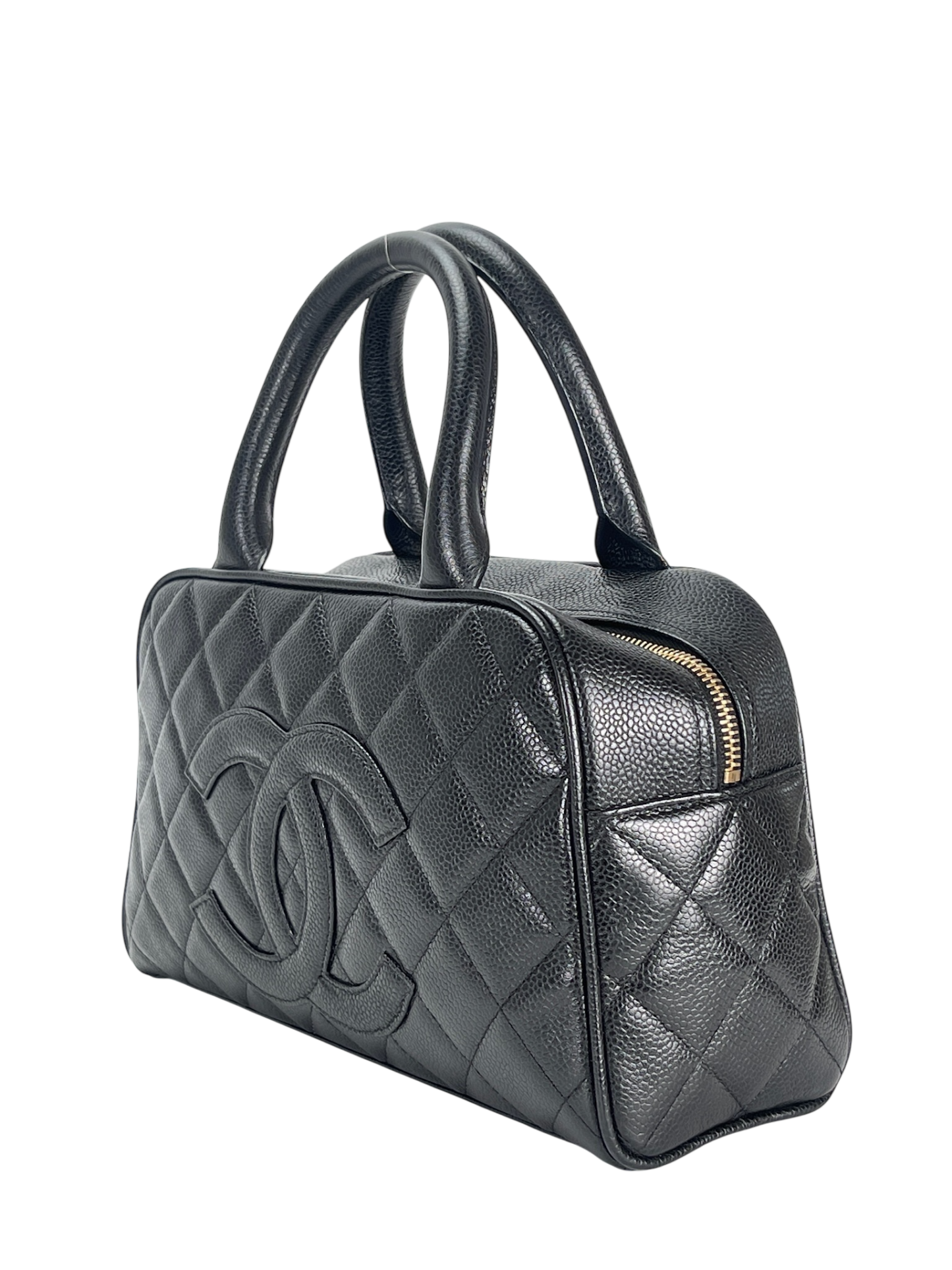 CHANEL - CC Logo Black Caviar Small Bowling Handbag