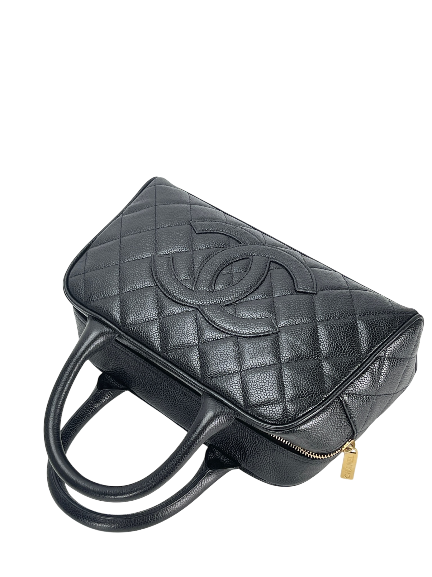 CHANEL - CC Logo Black Caviar Small Bowling Handbag