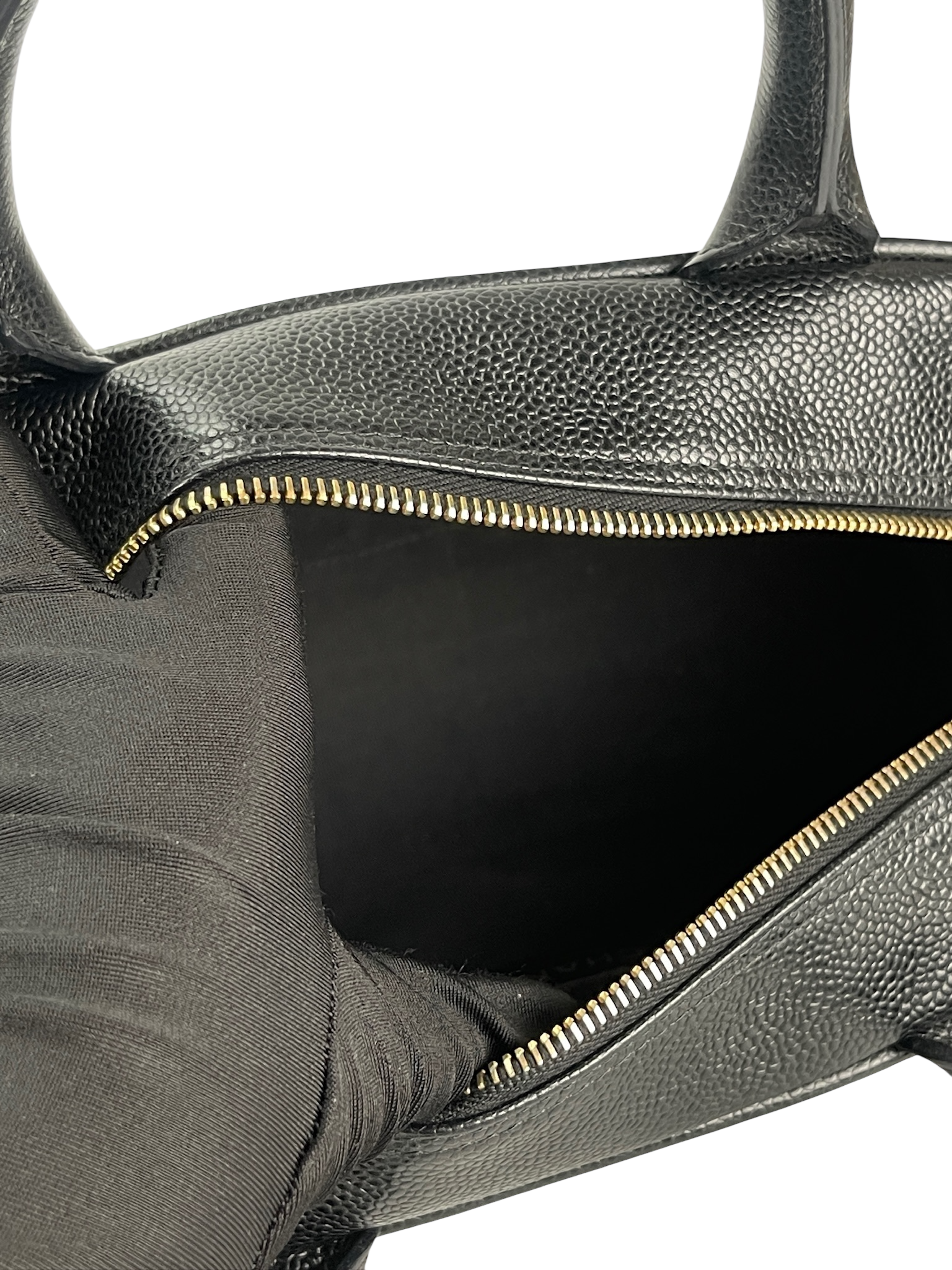 CHANEL - CC Logo Black Caviar Small Bowling Handbag