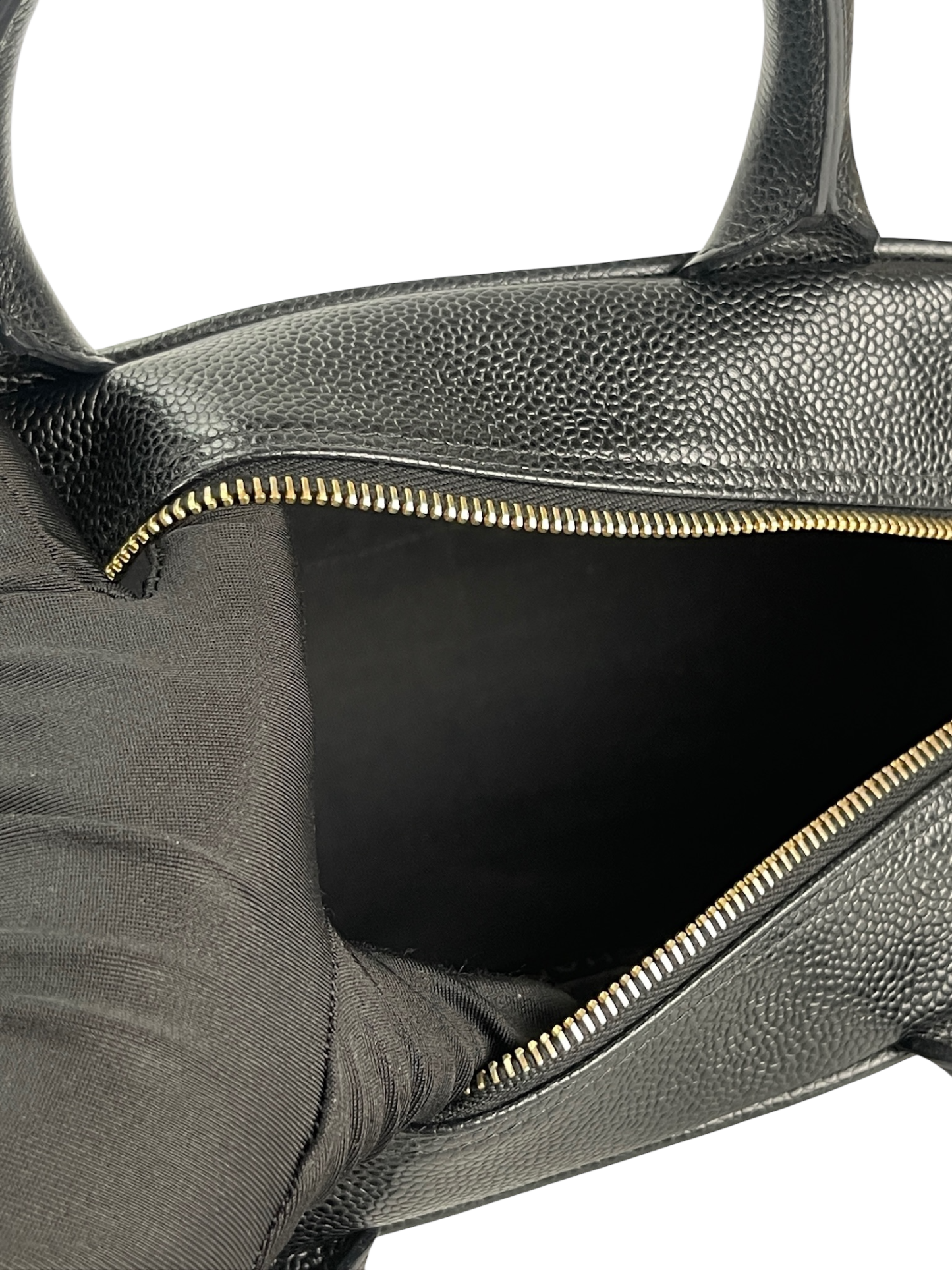 CHANEL - CC Logo Black Caviar Small Bowling Handbag