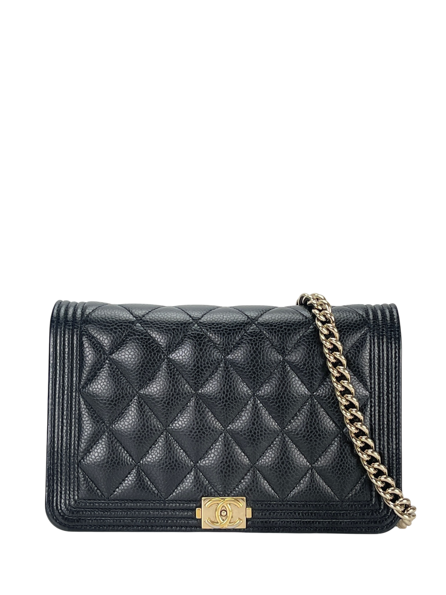 CHANEL - Black Caviar Wallet Quilted Boy On Chain (WOC)