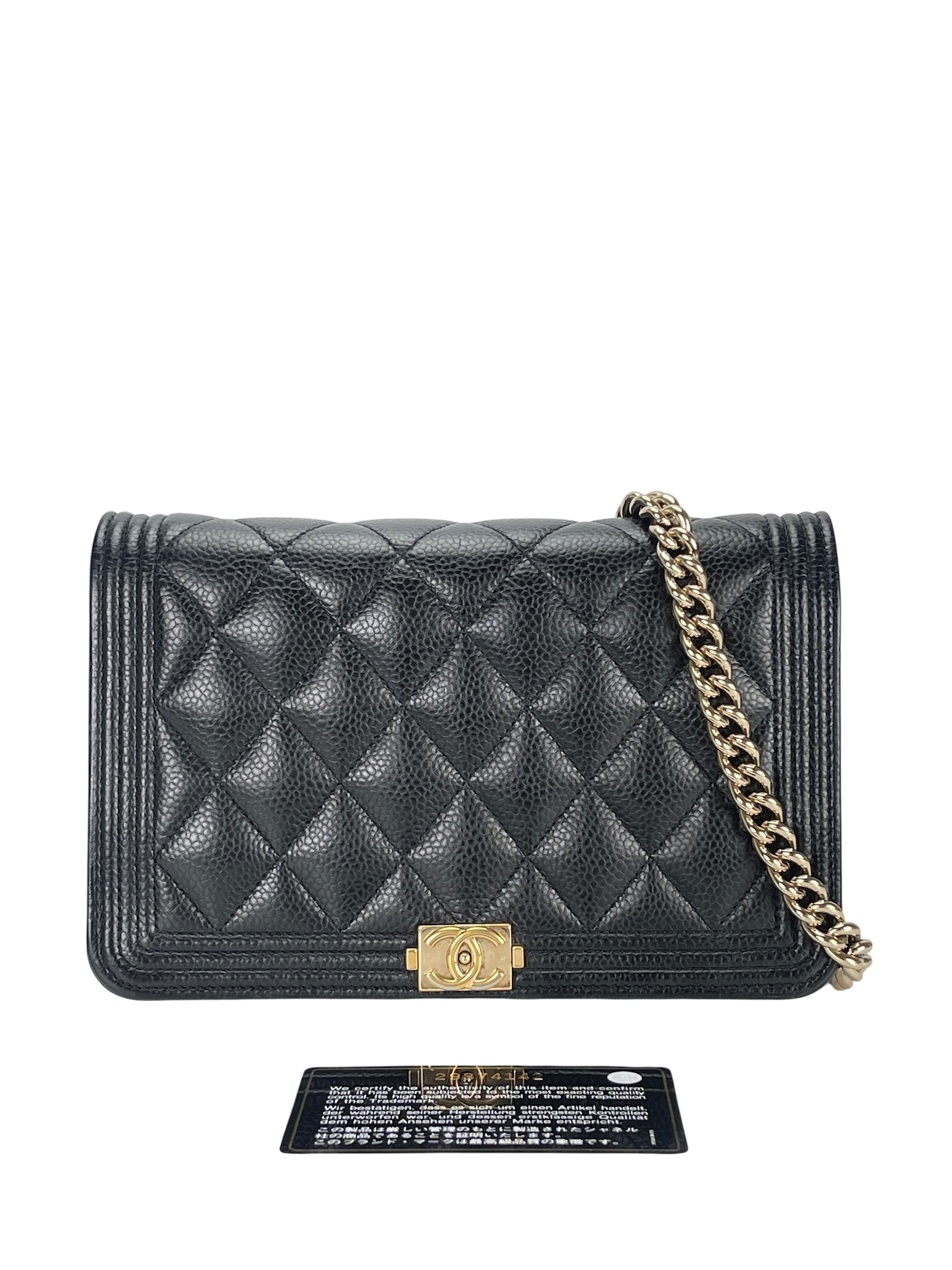 CHANEL - Black Caviar Wallet Quilted Boy On Chain (WOC)