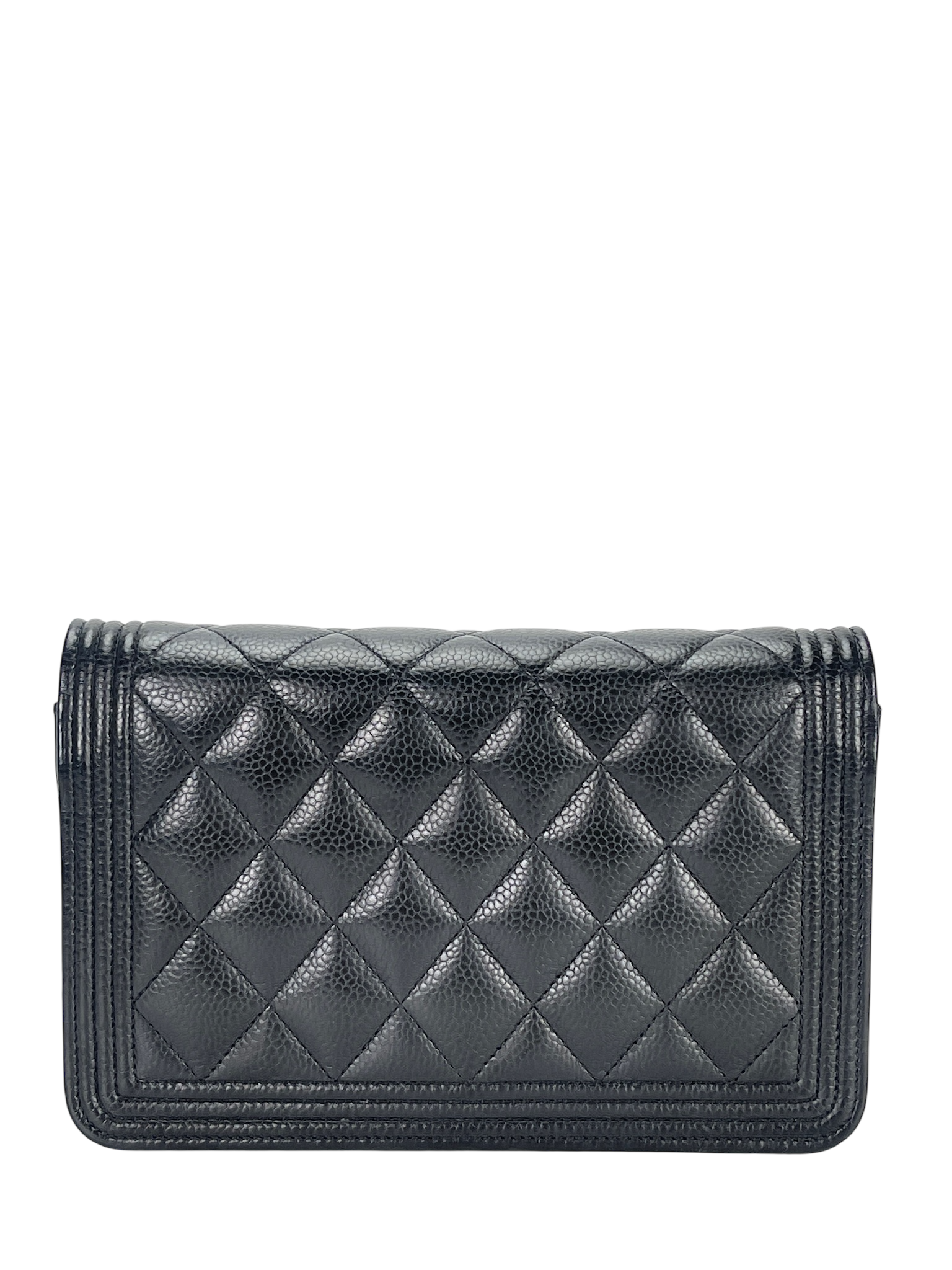 CHANEL - Black Caviar Wallet Quilted Boy On Chain (WOC)
