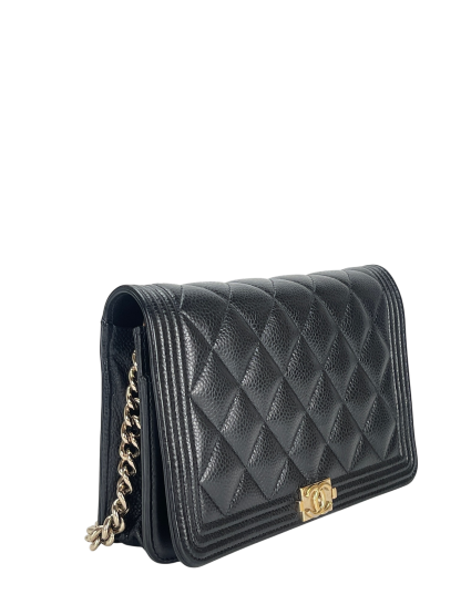 CHANEL - Black Caviar Wallet Quilted Boy On Chain (WOC)
