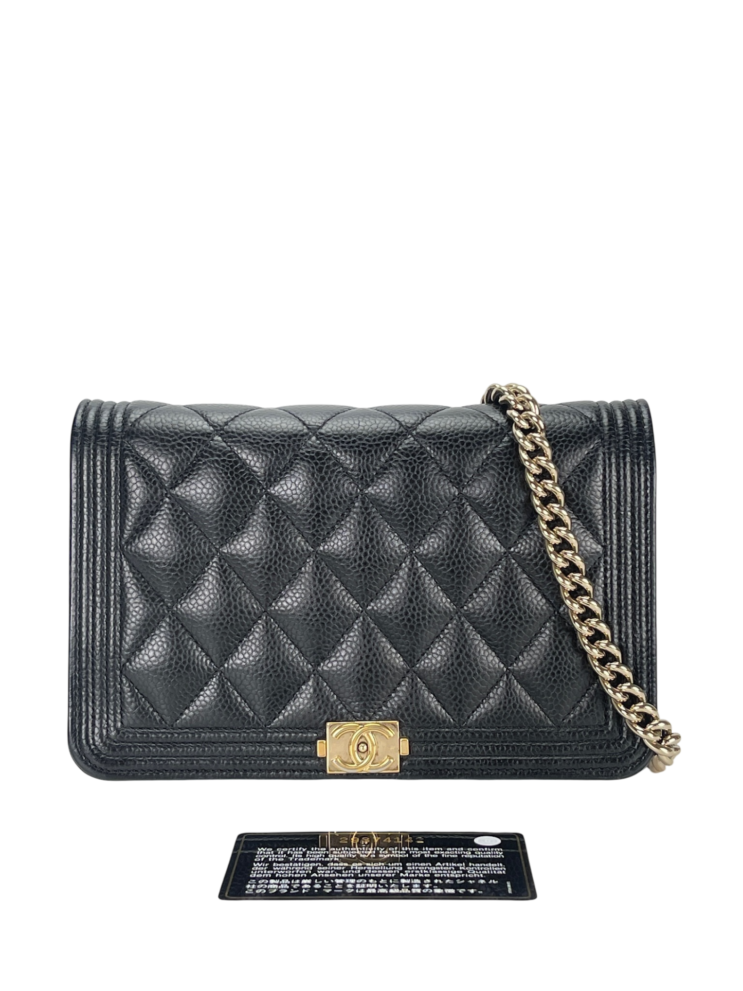 CHANEL - Black Caviar Wallet Quilted Boy On Chain (WOC)