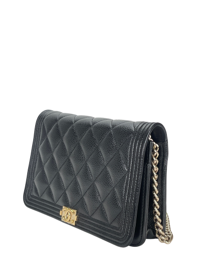 CHANEL - Black Caviar Wallet Quilted Boy On Chain (WOC)