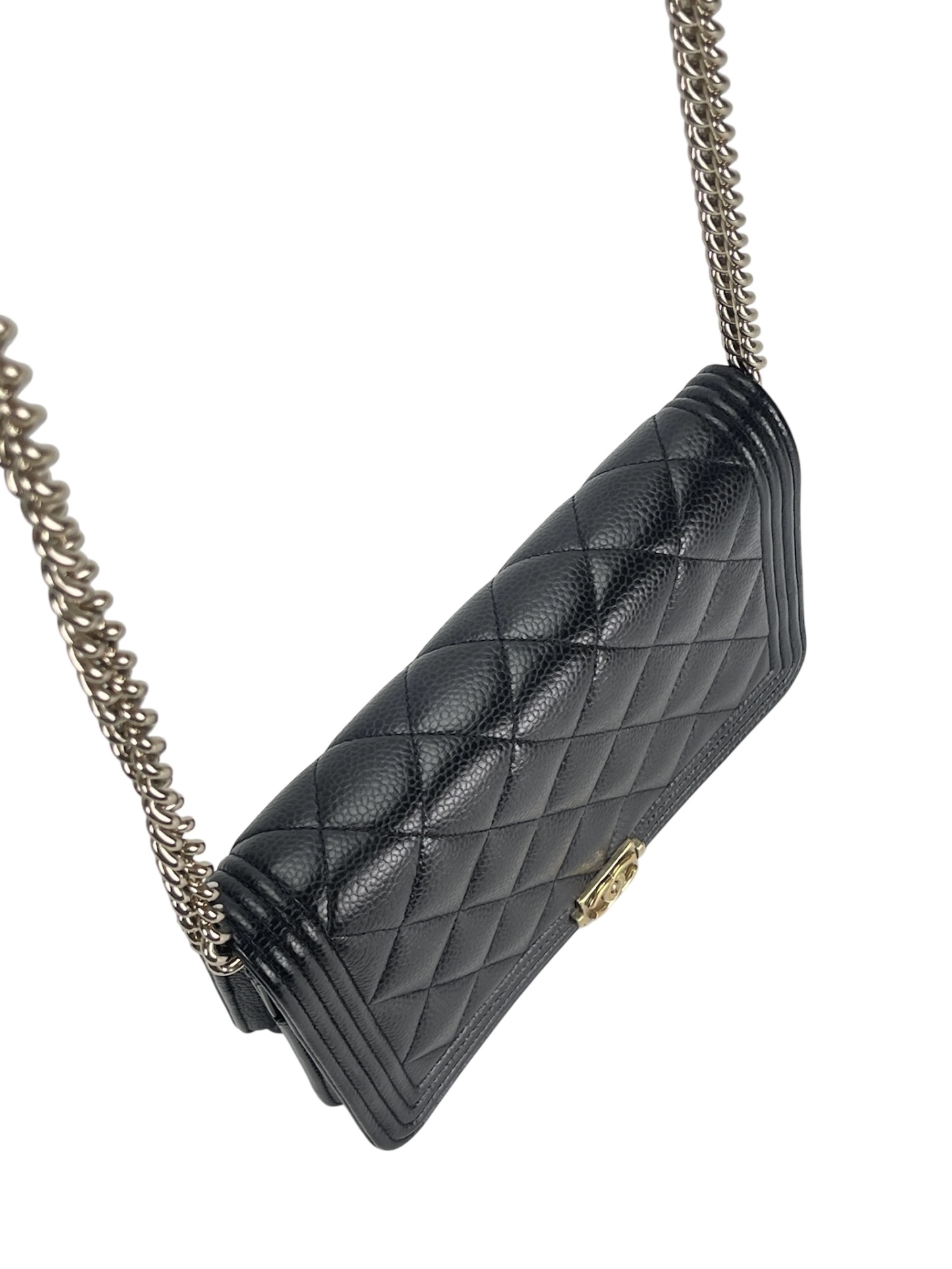 CHANEL - Black Caviar Wallet Quilted Boy On Chain (WOC)