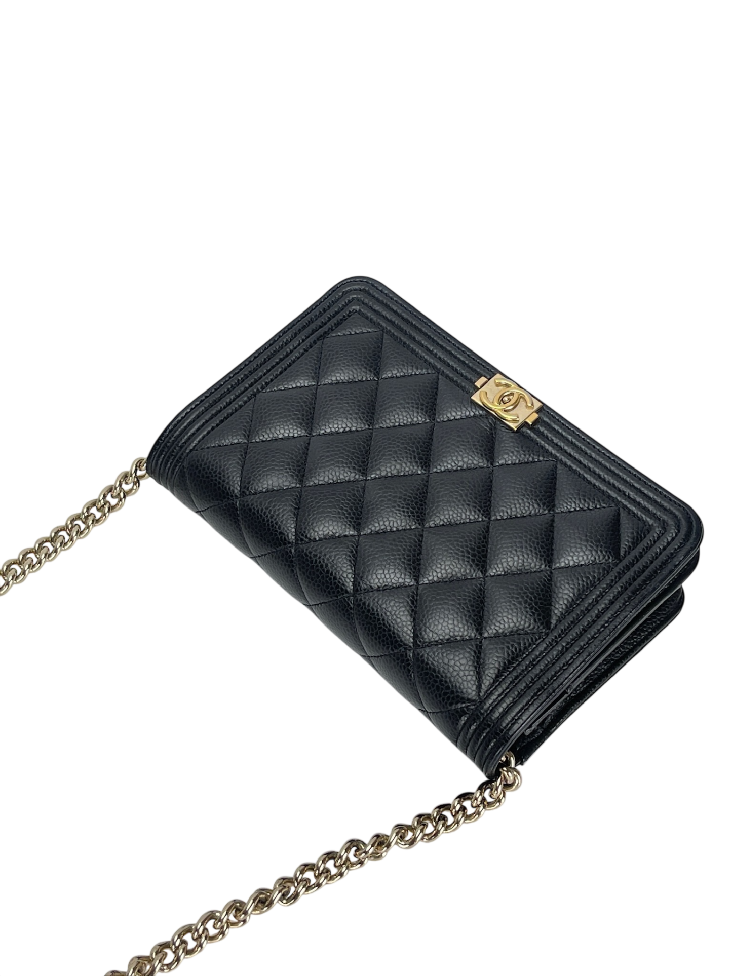 CHANEL - Black Caviar Wallet Quilted Boy On Chain (WOC)