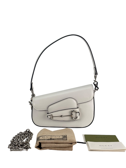 GUCCI -White Horsebit Leather Shoulder Bag