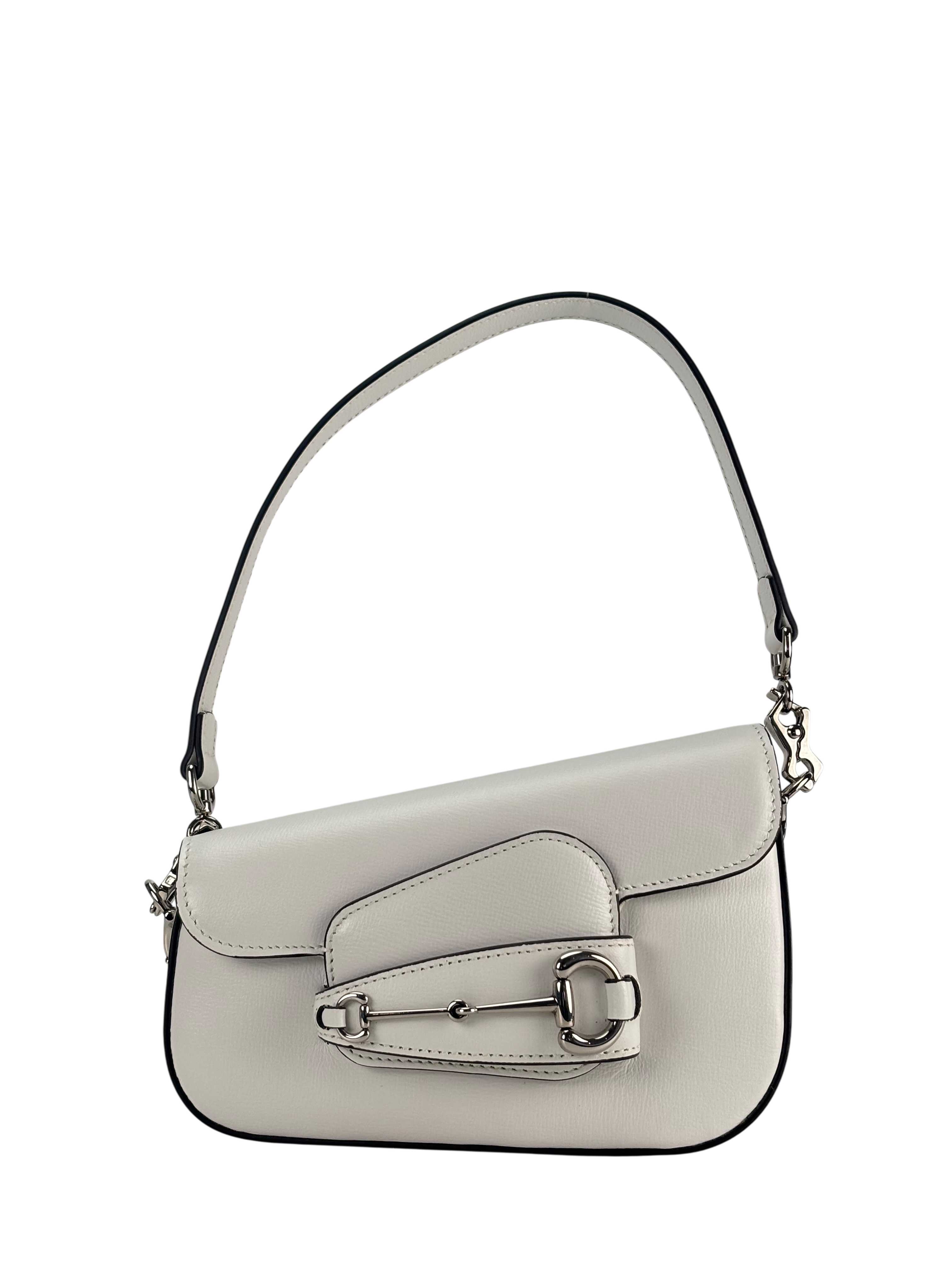 GUCCI -White Horsebit Leather Shoulder Bag